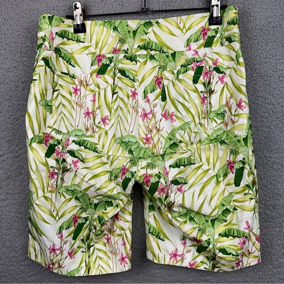 J. McLaughlin Shorts Masie Womens 4 White Floral Palm Trees Hawaiian Bermuda - Picture 3 of 8